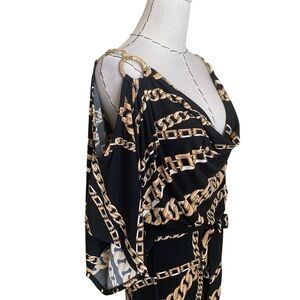 Vintage Y2K Cache Black and Gold Chain Print Dress Hip Hop Baby Phat Glam